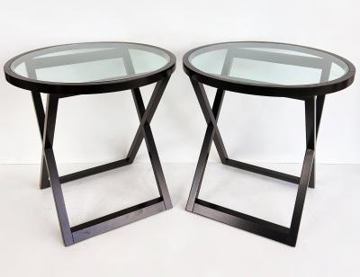  Ralph Lauren Ralph Lauren Mercer Street Round Side Tables Glass Tops X Frame Bases Pair