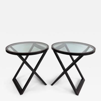  Ralph Lauren Ralph Lauren Mercer Street Round Side Tables Glass Tops X Frame Bases Pair