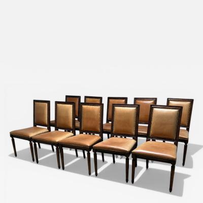  Ralph Lauren Set of 10 Ralph Lauren Louis XVI Leather Dining Chairs