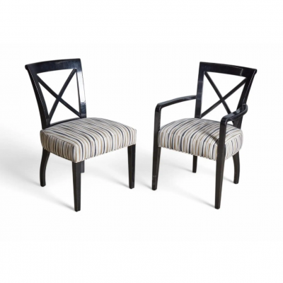  Ralph Lauren Set of 6 Ralph Lauren Black Lacquered Dining Chairs in Designer Fabric