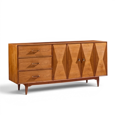  Ramseur Furniture Co Ramseur Harlequin Mid Century Walnut Credenza and Hutch