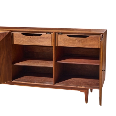  Ramseur Furniture Co Ramseur Harlequin Mid Century Walnut Credenza and Hutch