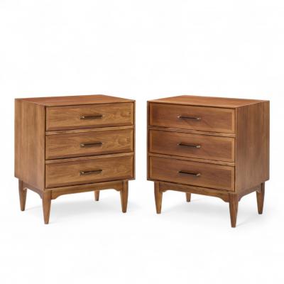  Ramseur Furniture Co Ramseur Mid Century Walnut 3 Drawer Nightstands Pair