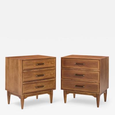  Ramseur Furniture Co Ramseur Mid Century Walnut 3 Drawer Nightstands Pair