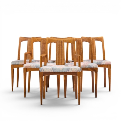  Ramseur Furniture Co Ramseur Mid Century Walnut and Cane Dining Chairs Set of 6