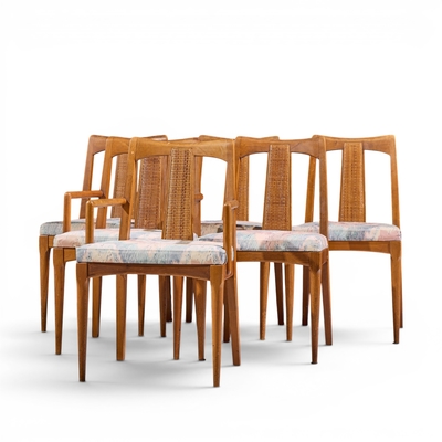  Ramseur Furniture Co Ramseur Mid Century Walnut and Cane Dining Chairs Set of 6