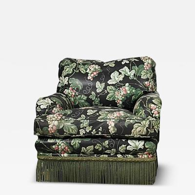  Randolph Hein Randolph Hein Black Chintz Upholstered Down Stuffed Roll Arm Club Chair