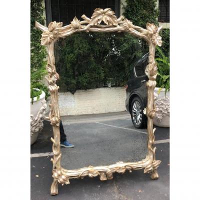  Randy Esada Designs 18th C Style Carved Silver Giltwood Designer Twig Mirror W Grapevines
