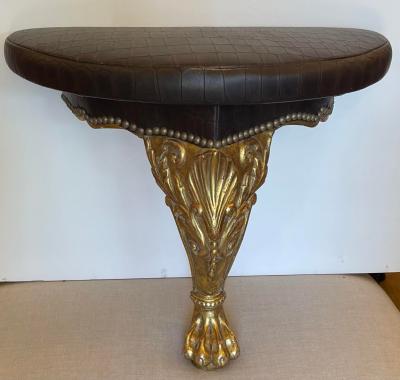  Randy Esada Designs 18th Century Style Giltwood Crocodile Embossed Leather Demilune Corbel Seat
