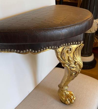  Randy Esada Designs 18th Century Style Giltwood Crocodile Embossed Leather Demilune Corbel Seat