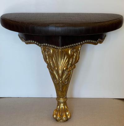 Randy Esada Designs 18th Century Style Giltwood Crocodile Embossed Leather Demilune Corbel Seat