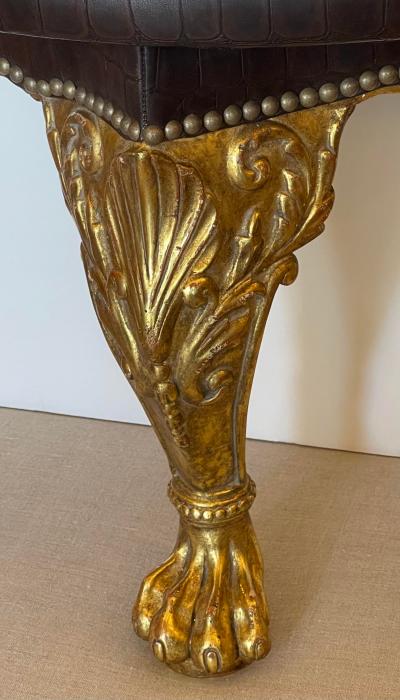  Randy Esada Designs 18th Century Style Giltwood Crocodile Embossed Leather Demilune Corbel Seat
