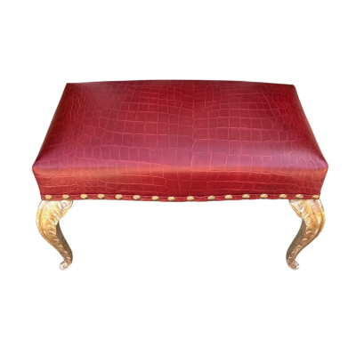  Randy Esada Designs Art Deco Style Gilded Palm Leaf Leg Croc Leather Bench by Randy Esada Designs