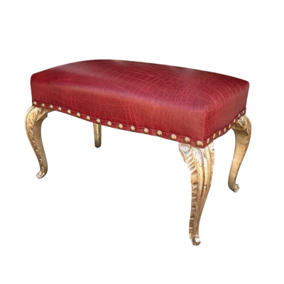  Randy Esada Designs Art Deco Style Gilded Palm Leaf Leg Croc Leather Bench by Randy Esada Designs