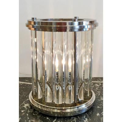  Randy Esada Designs Art Deco Style Nickel Plated Glass Rod Modernist Lamps by Randy Esada a Pair