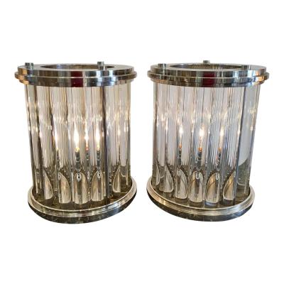  Randy Esada Designs Art Deco Style Nickel Plated Glass Rod Modernist Lamps by Randy Esada a Pair