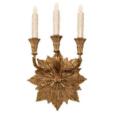  Randy Esada Designs Carved Italian Gilt Wood Three Arm Sconce by Randy Esada Designs