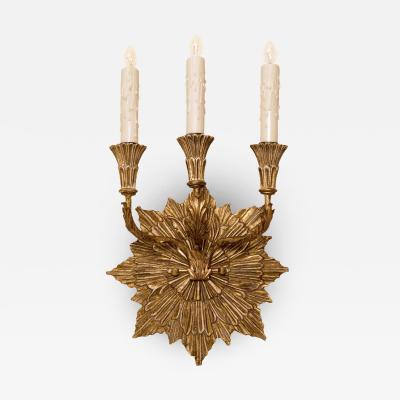  Randy Esada Designs Carved Italian Gilt Wood Three Arm Sconce by Randy Esada Designs