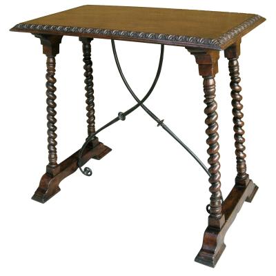  Randy Esada Designs Carved Italian Walnut Wrought Iron Sorrento Side Table by Randy Esada