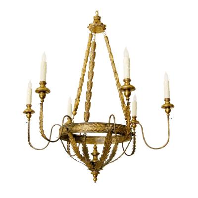  Randy Esada Designs Milano Italian Six Arm Giltwood Gilt Metal Chandelier by Randy Esada Designs