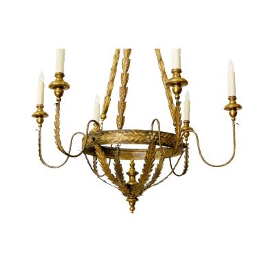  Randy Esada Designs Milano Italian Six Arm Giltwood Gilt Metal Chandelier by Randy Esada Designs