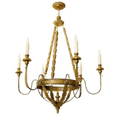  Randy Esada Designs Milano Italian Six Arm Giltwood Gilt Metal Chandelier by Randy Esada Designs