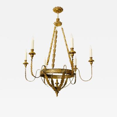 Randy Esada Designs Milano Italian Six Arm Giltwood Gilt Metal Chandelier by Randy Esada Designs