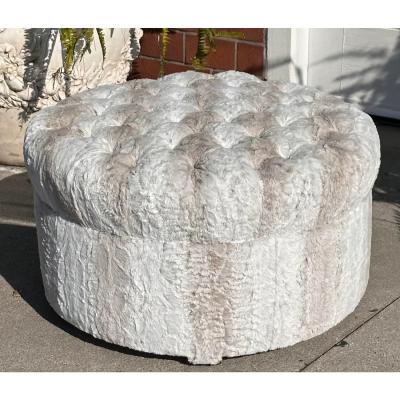  Randy Esada Designs Modern Designer Faux Rabbit Fur Round Ottoman Pouf by Randy Esada Designs