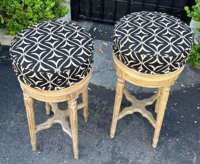  Randy Esada Designs Pair of Louis XVI Style Swivel Bar Stool W Scalamandre Seats