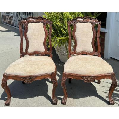  Randy Esada Designs Pair of Rococo Style Stained Walnut Side Chairs