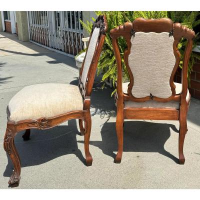 Randy Esada Designs Pair of Rococo Style Stained Walnut Side Chairs