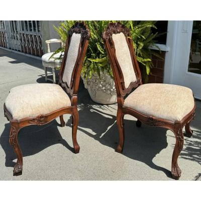  Randy Esada Designs Pair of Rococo Style Stained Walnut Side Chairs