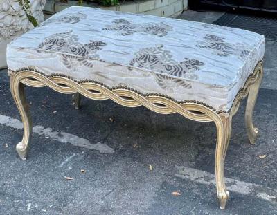  Randy Esada Designs Regency Style Giltwood Ribbon Bench W Tibetan Tiger Velvet by Randy Esada
