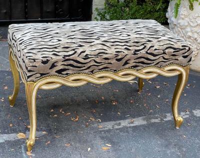  Randy Esada Designs Regency Style Giltwood Ribbon Bench W Zebra Velvet by Randy Esada Designs