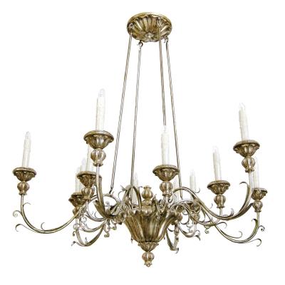  Randy Esada Designs Veneto Italian Designer Eight Arm Gilt Wood Wrought Iron Chandelier