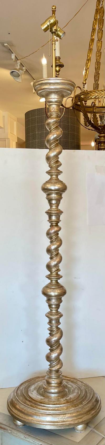 Randy Esada Designs White Gold Spanish Colonial Giltwood Designer Floor Lamp Malaga by Randy Esada