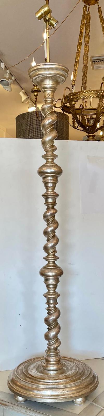  Randy Esada Designs White Gold Spanish Colonial Giltwood Designer Floor Lamp Malaga by Randy Esada