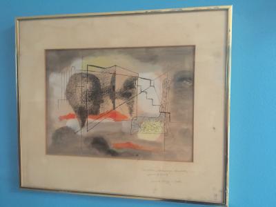  Rathe ABSTRACT HEAD MODERNIST WATERCOLOR PAINTING