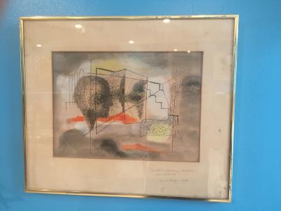  Rathe ABSTRACT HEAD MODERNIST WATERCOLOR PAINTING