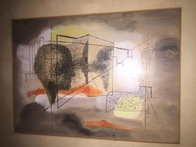  Rathe ABSTRACT HEAD MODERNIST WATERCOLOR PAINTING