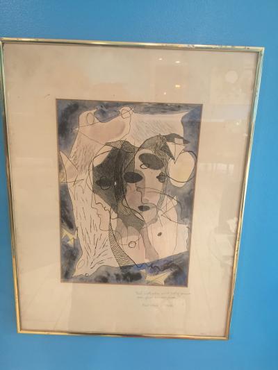  Rathe ABSTRACT WOMANS FACES AND BIRDS WATER COLOR ON PAPER