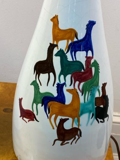  Raymor PAIR OF MID CENTURY CERAMIC LAMPS WITH COLORFUL HORSES BY RAYMOR