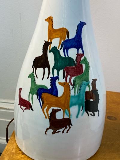  Raymor PAIR OF MID CENTURY CERAMIC LAMPS WITH COLORFUL HORSES BY RAYMOR