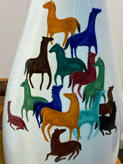  Raymor PAIR OF MID CENTURY CERAMIC LAMPS WITH COLORFUL HORSES BY RAYMOR