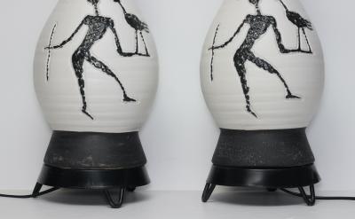  Raymor Pair of Sculpted Ceramic Mid Century Table Lamps by Raymor Italy 1960