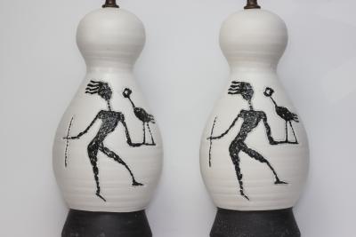  Raymor Pair of Sculpted Ceramic Mid Century Table Lamps by Raymor Italy 1960