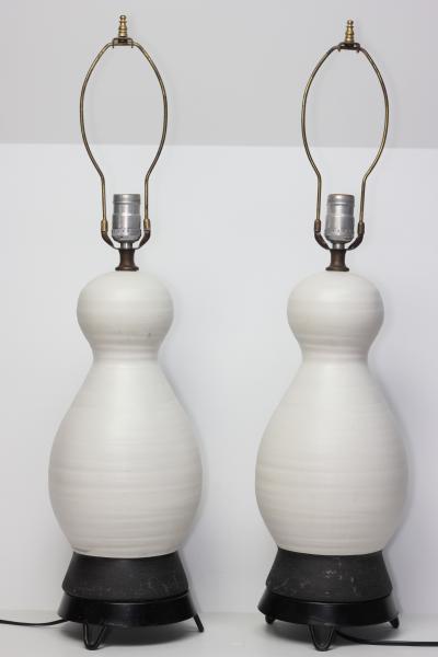  Raymor Pair of Sculpted Ceramic Mid Century Table Lamps by Raymor Italy 1960