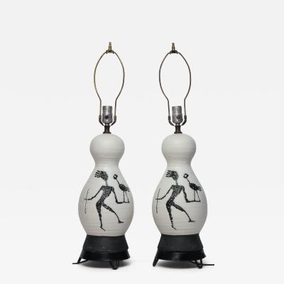  Raymor Pair of Sculpted Ceramic Mid Century Table Lamps by Raymor Italy 1960