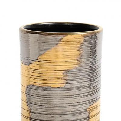  Raymor Raymor Bitossi Vase Ceramic Abstract Brushed Metallic Gold Platinum Signed