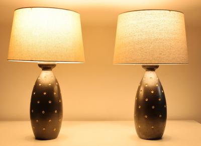  Raymor Raymor Ceramic Table Lamps 1955 with Linen Shades